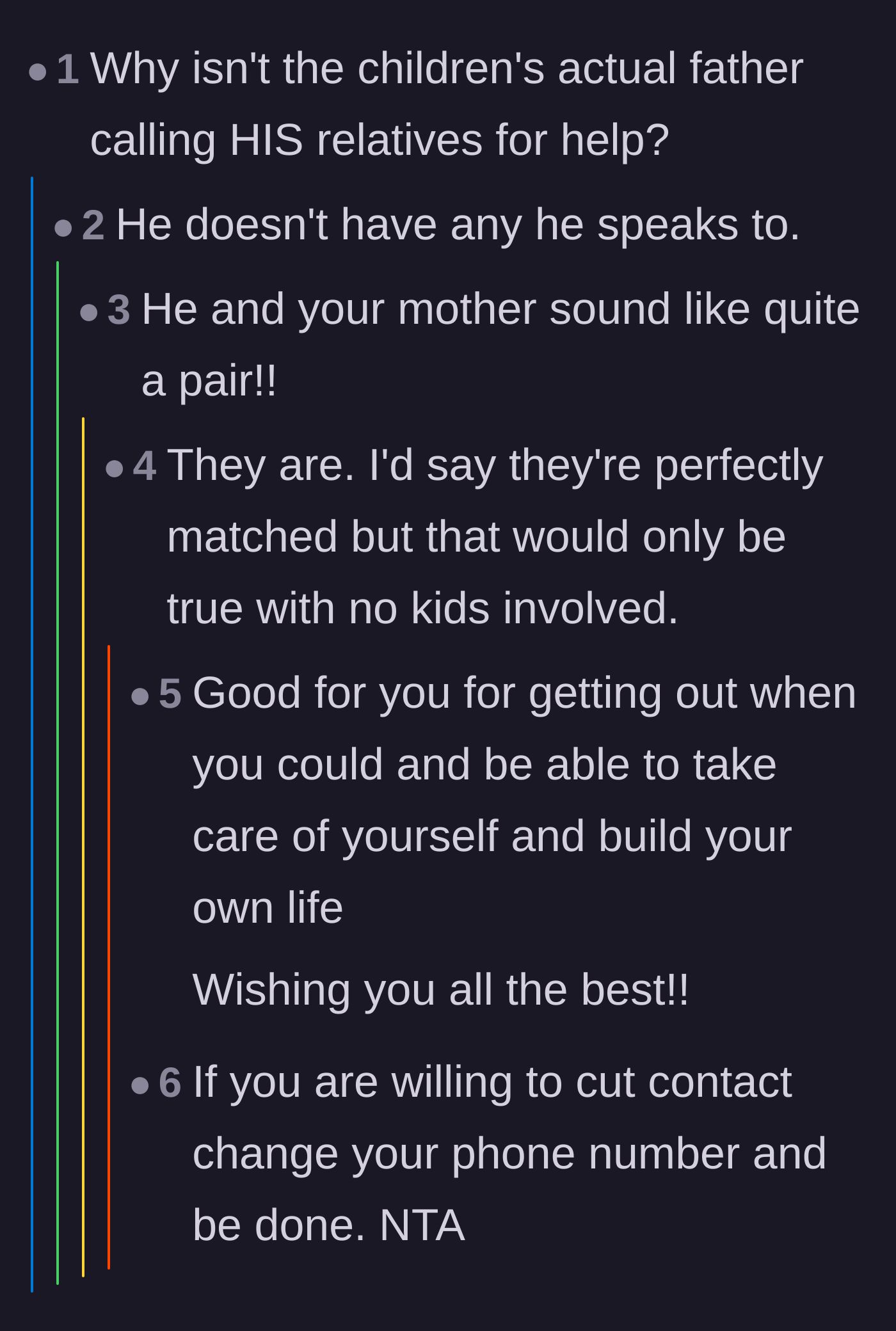 Comment thread 4 - Discussing the stepdad's complete lack of a support system or involved relatives.