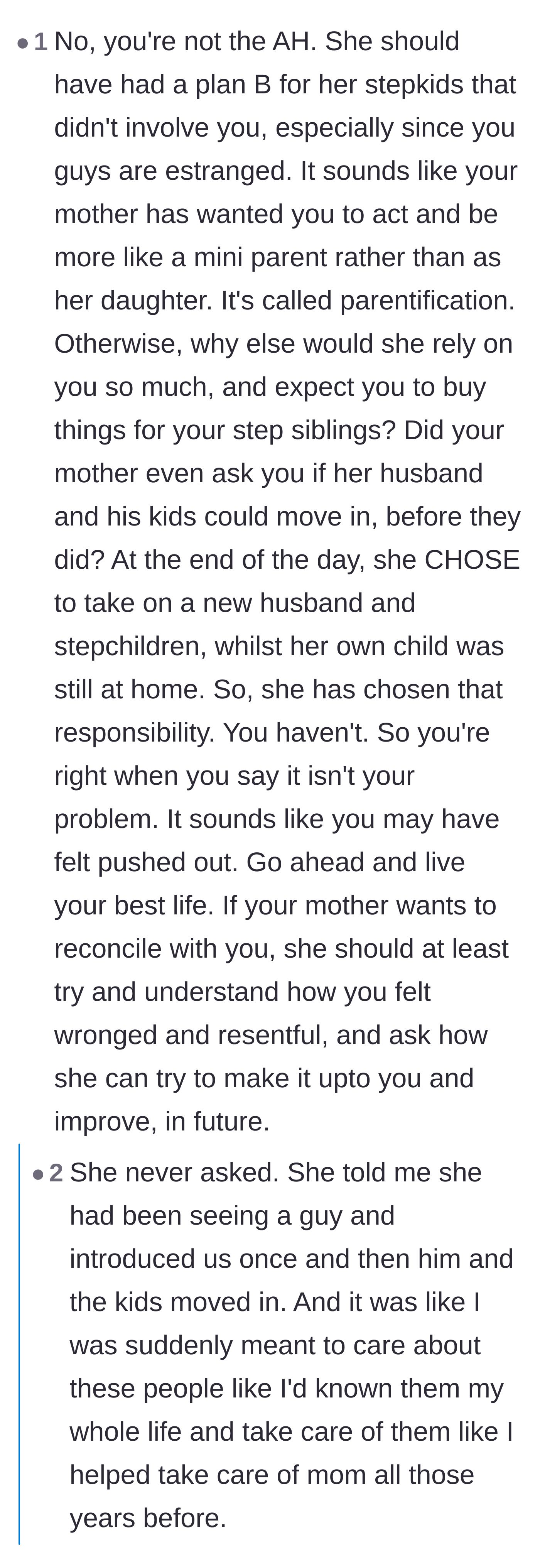Comment thread 5 - Analyzing the history of parentification and the mother treating her daughter like a third parent.