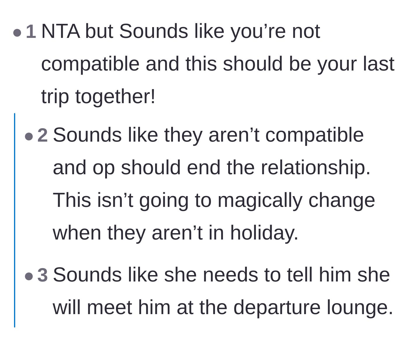 Comment thread advising the author that the relationship has run its course and they are fundamentally incompatible.