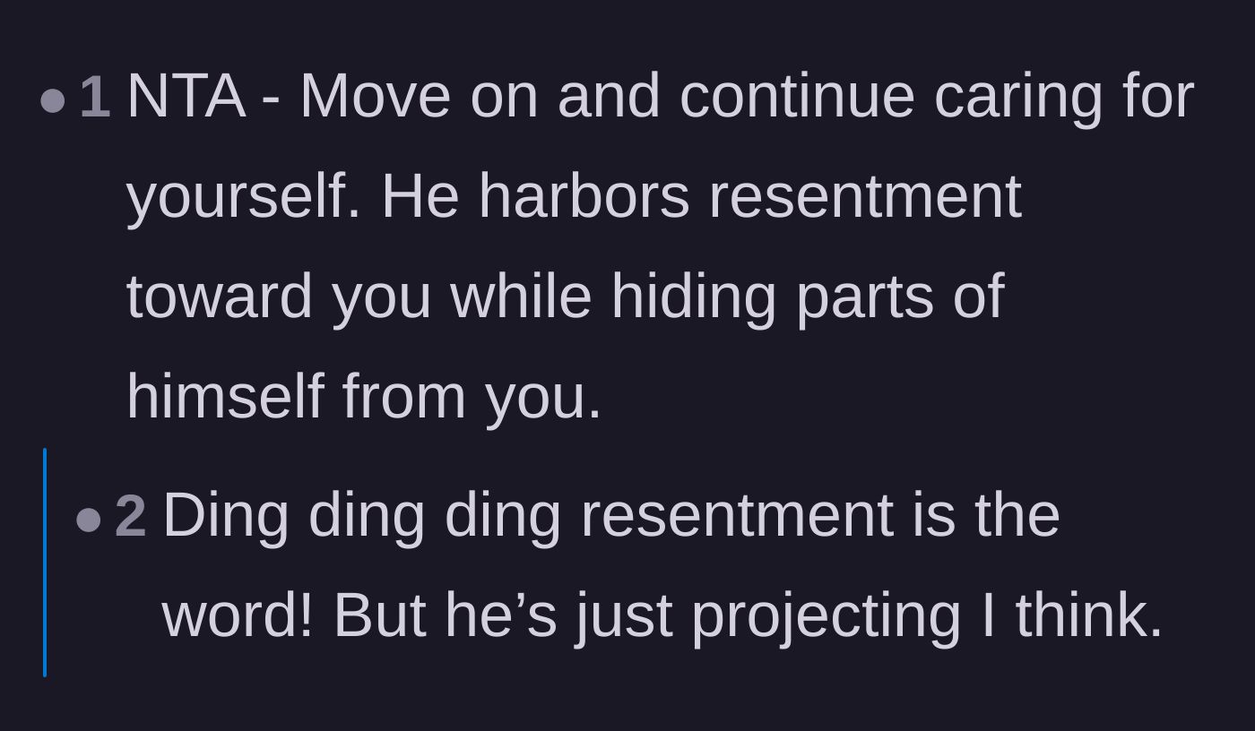 Comment thread 3 - An analysis identifying the boyfriend's behavior as deep-seated resentment and projection.