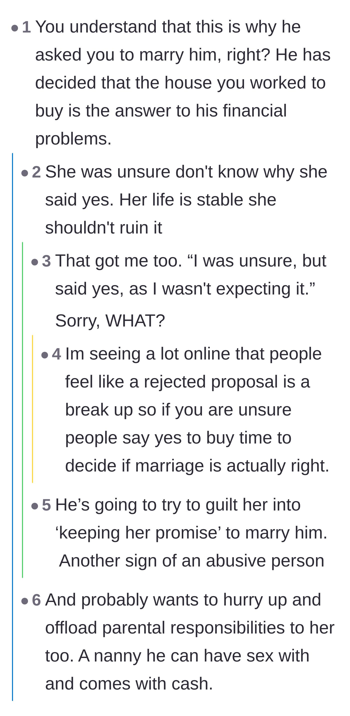 Comment thread 4 - A debate on the manipulative timing of the surprise proposal and why people agree to things under pressure.