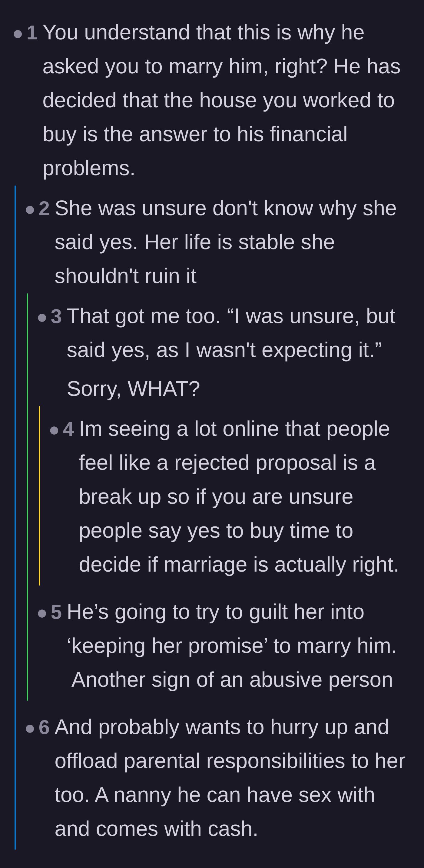 Comment thread 4 - A debate on the manipulative timing of the surprise proposal and why people agree to things under pressure.