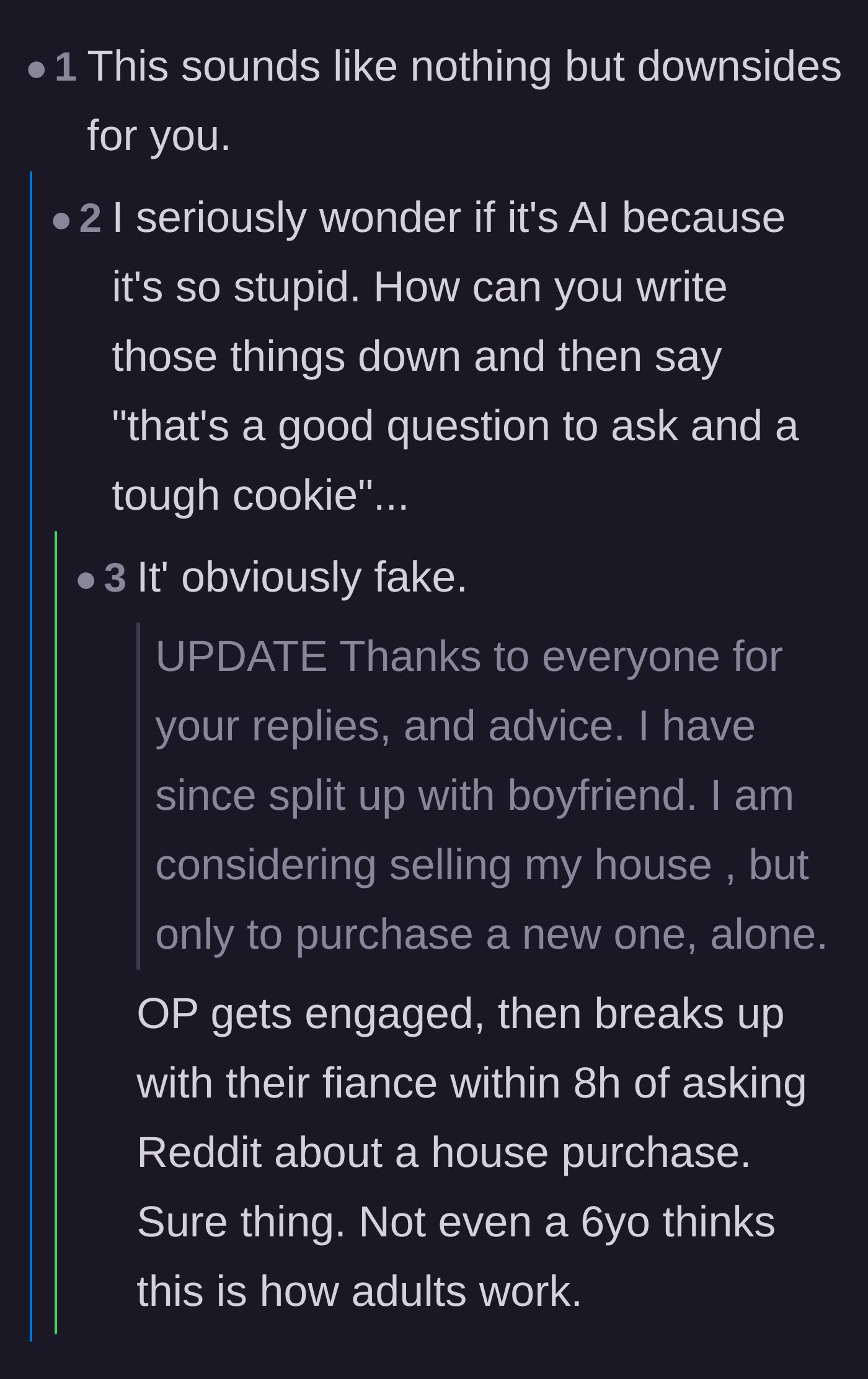 Comment thread 5 - Skeptical users questioning the incredibly fast timeline of the breakup update.