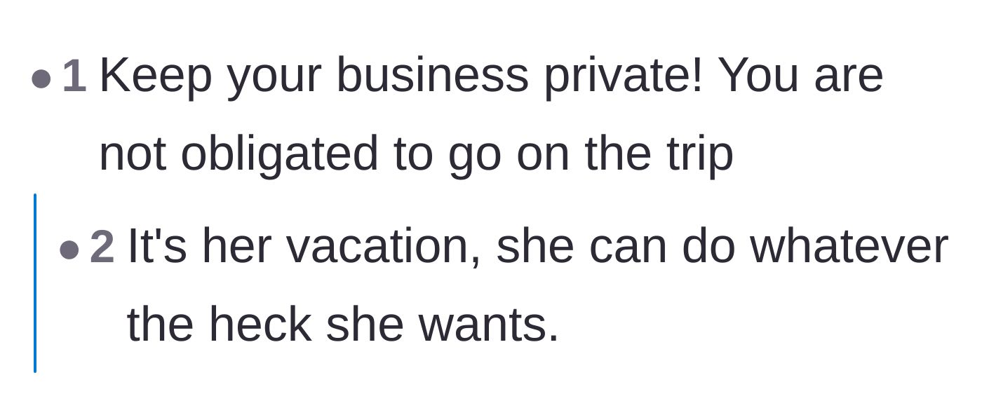 Comment thread 3 - Blunt advice telling the student to keep their plans private and reminding them they can do whatever they want.