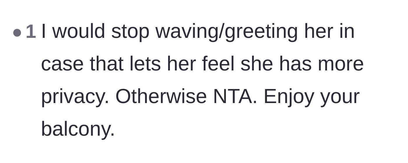 Comment thread 4 - A short consensus recommending the narrator stop greeting the neighbor entirely
