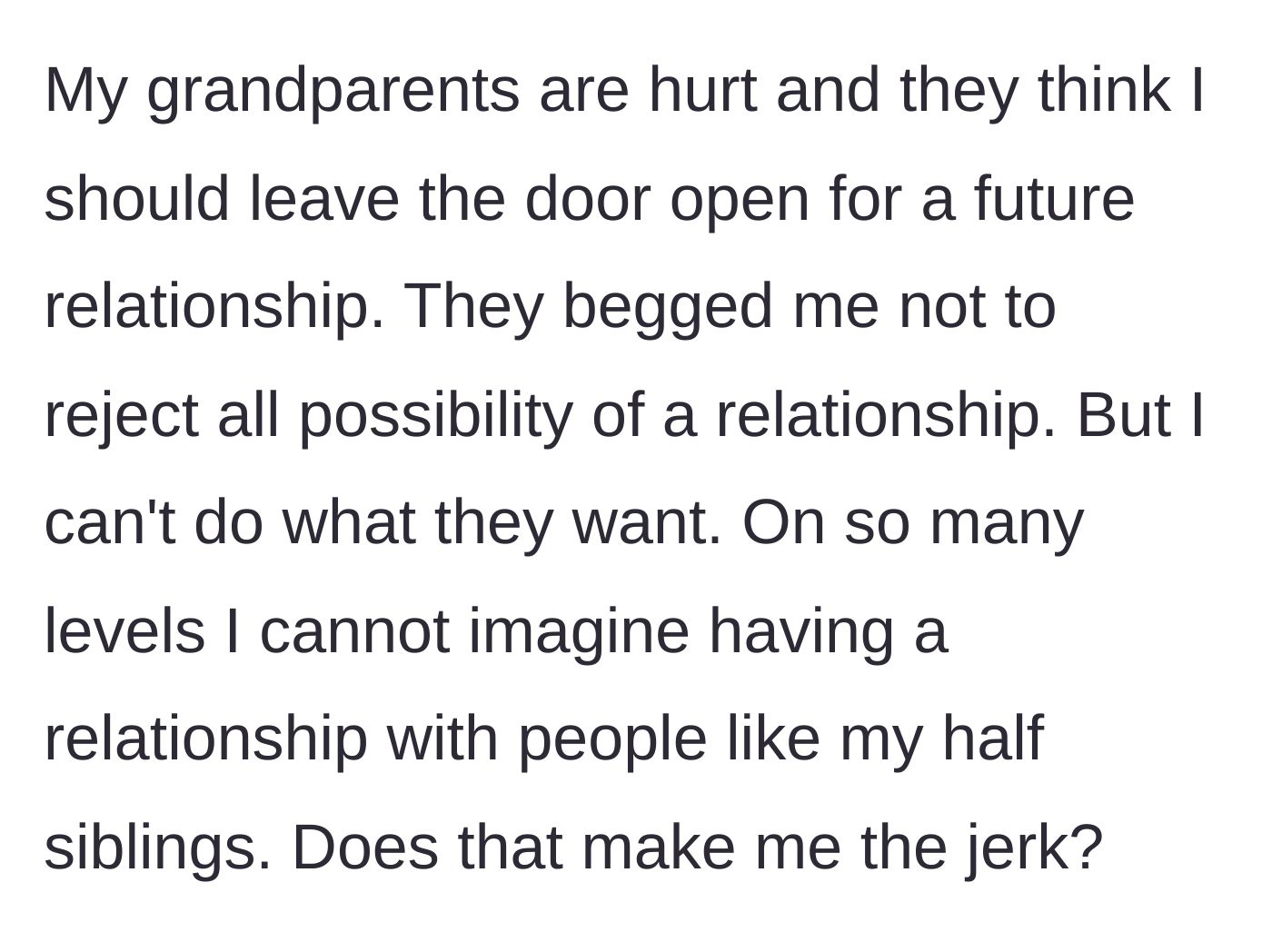 Story part 6 - A young man standing firm at a closed door, looking back empathetically at his disappointed grandparents.