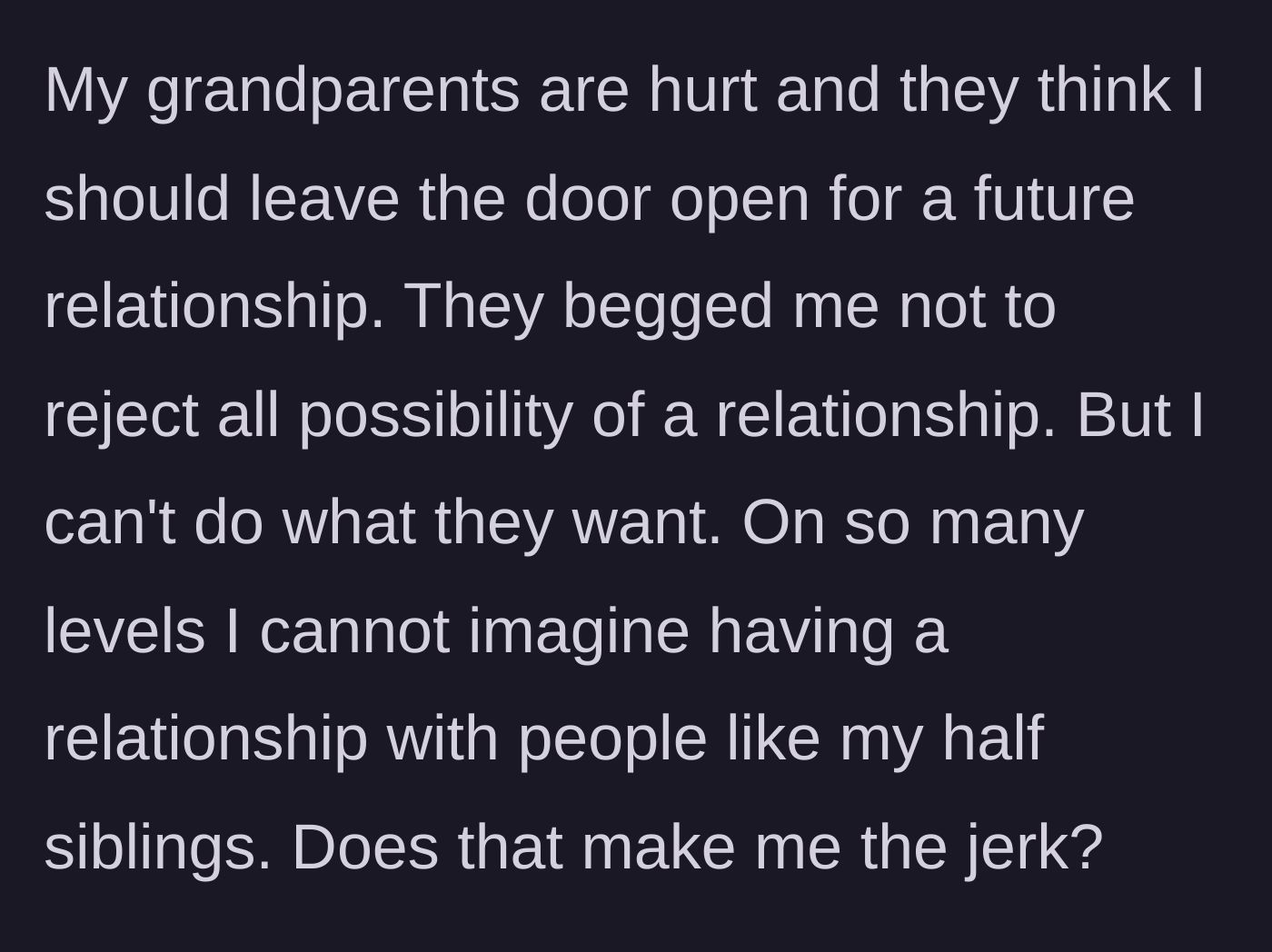 Story part 6 - A young man standing firm at a closed door, looking back empathetically at his disappointed grandparents.