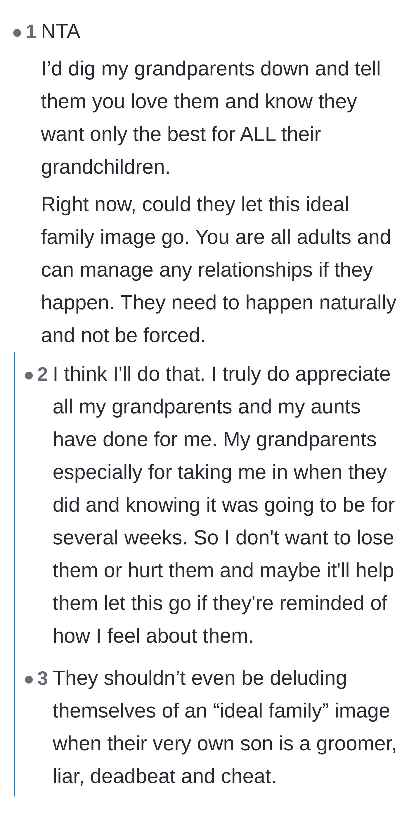 Comment thread 1 - Readers advising the author to tell his grandparents exactly what horrific slurs and threats his siblings used against him.