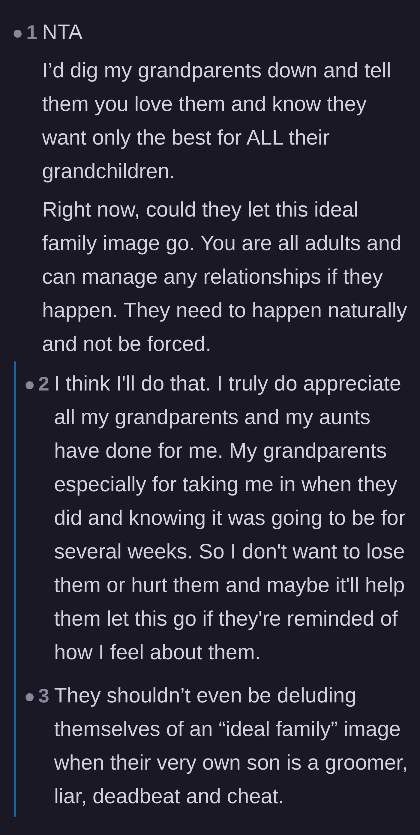 Comment thread 1 - Readers advising the author to tell his grandparents exactly what horrific slurs and threats his siblings used against him.