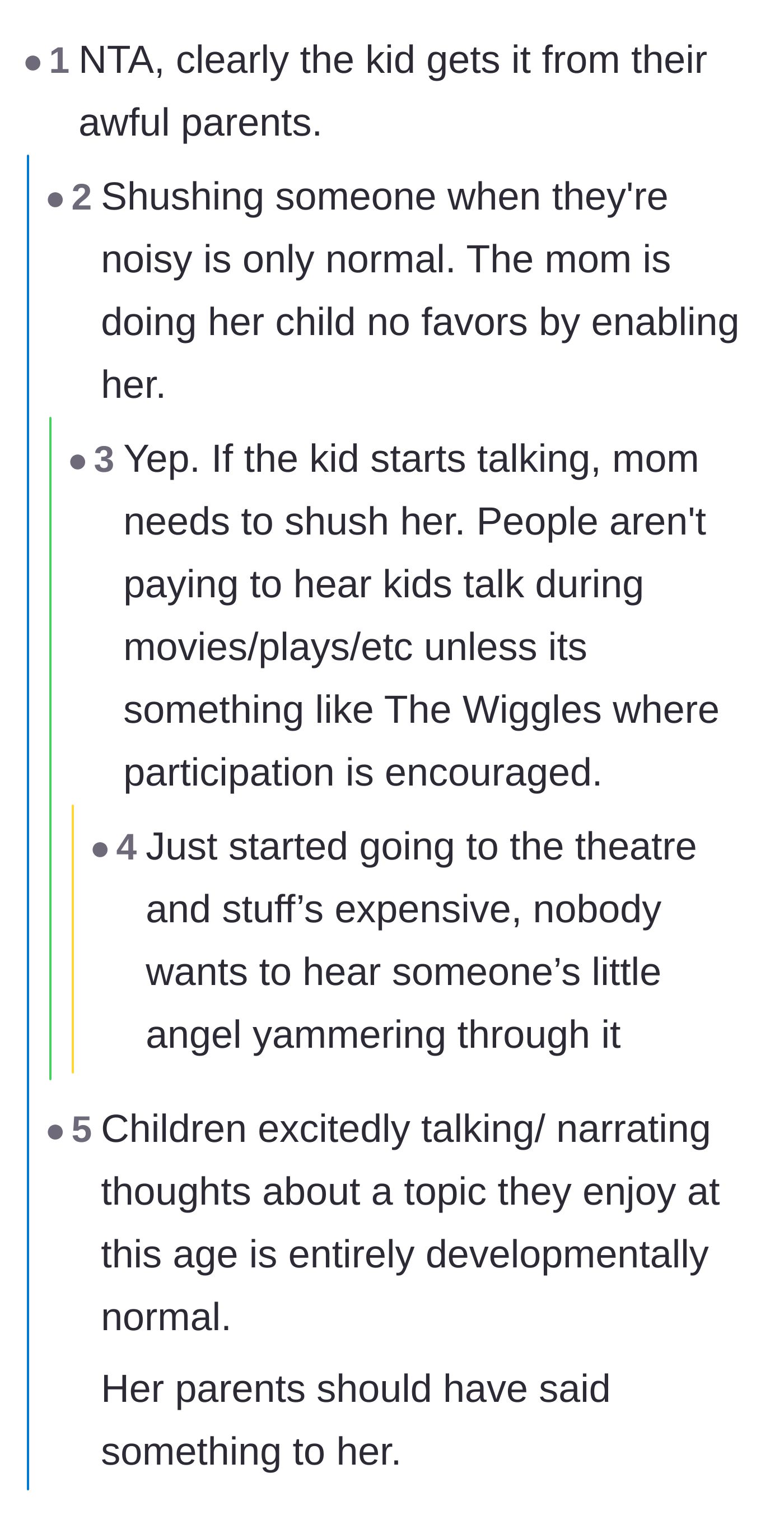 Comment thread 1 - Readers criticizing the mother for enabling her child's disruption during an expensive show.