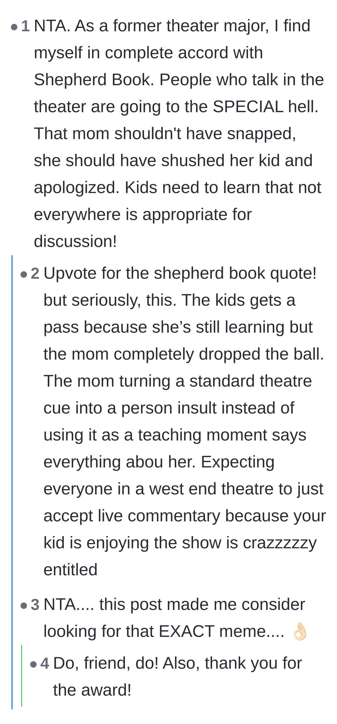 Comment thread 4 - Commenters declaring that people who talk in the theatre go to a special hell.