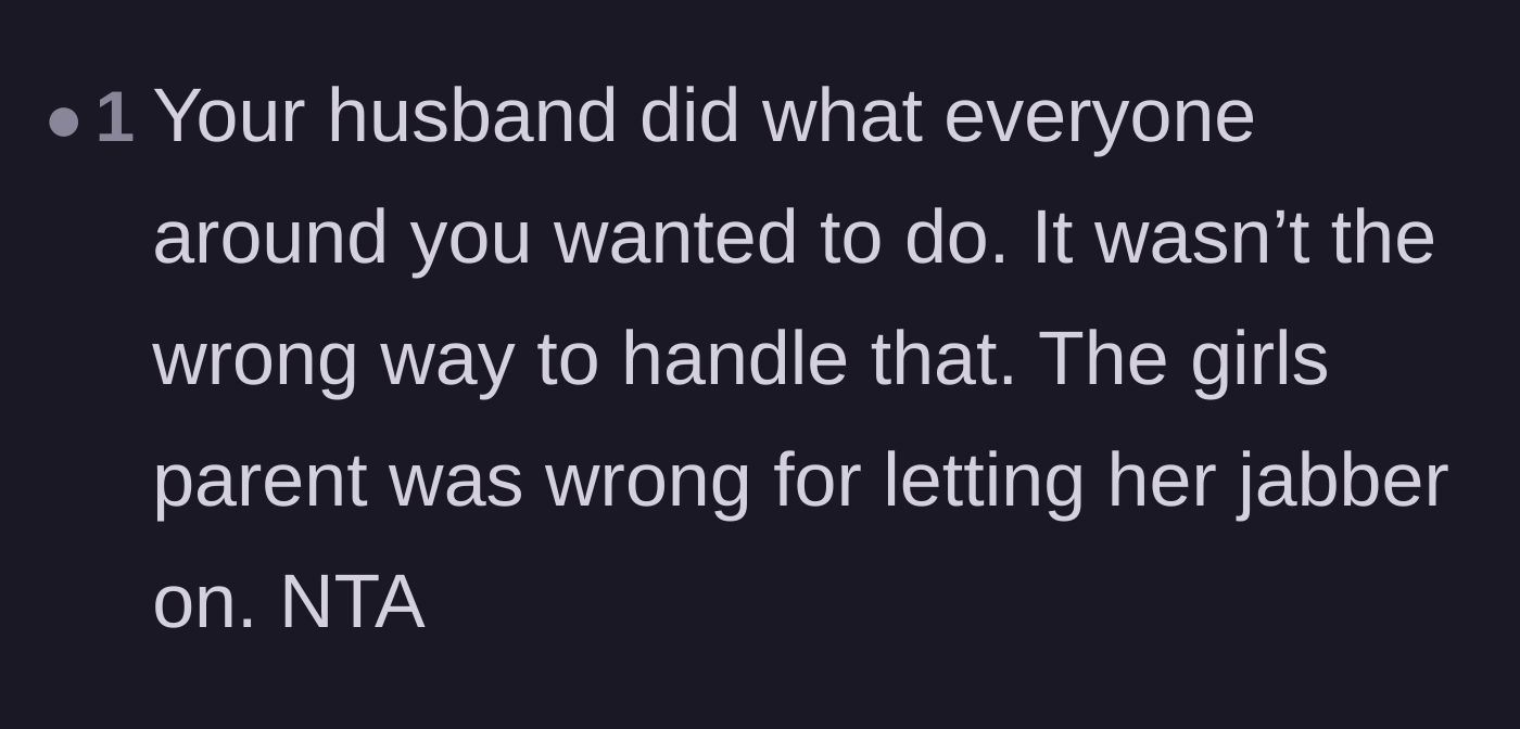 Comment thread 5 - Praise for the husband acting as the voice of the people and doing what everyone else wanted to do.