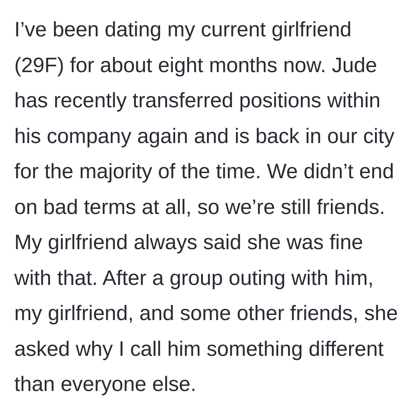 Story part 3 - Jude returns to the city, and the narrator's new girlfriend begins questioning his choice of name after a group outing.