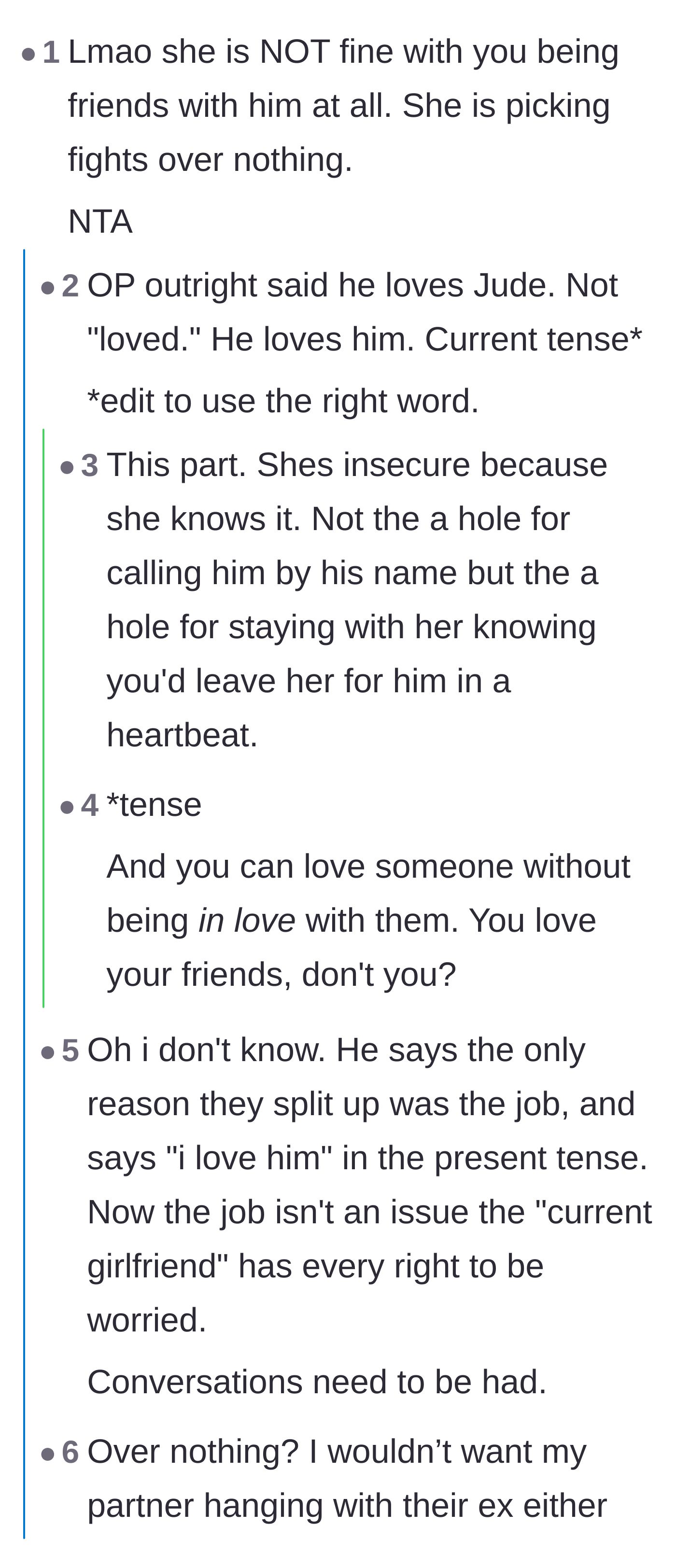 Comment thread 3 - A debate validating the girlfriend's discomfort as a natural reaction to the narrator's inappropriate boundaries.