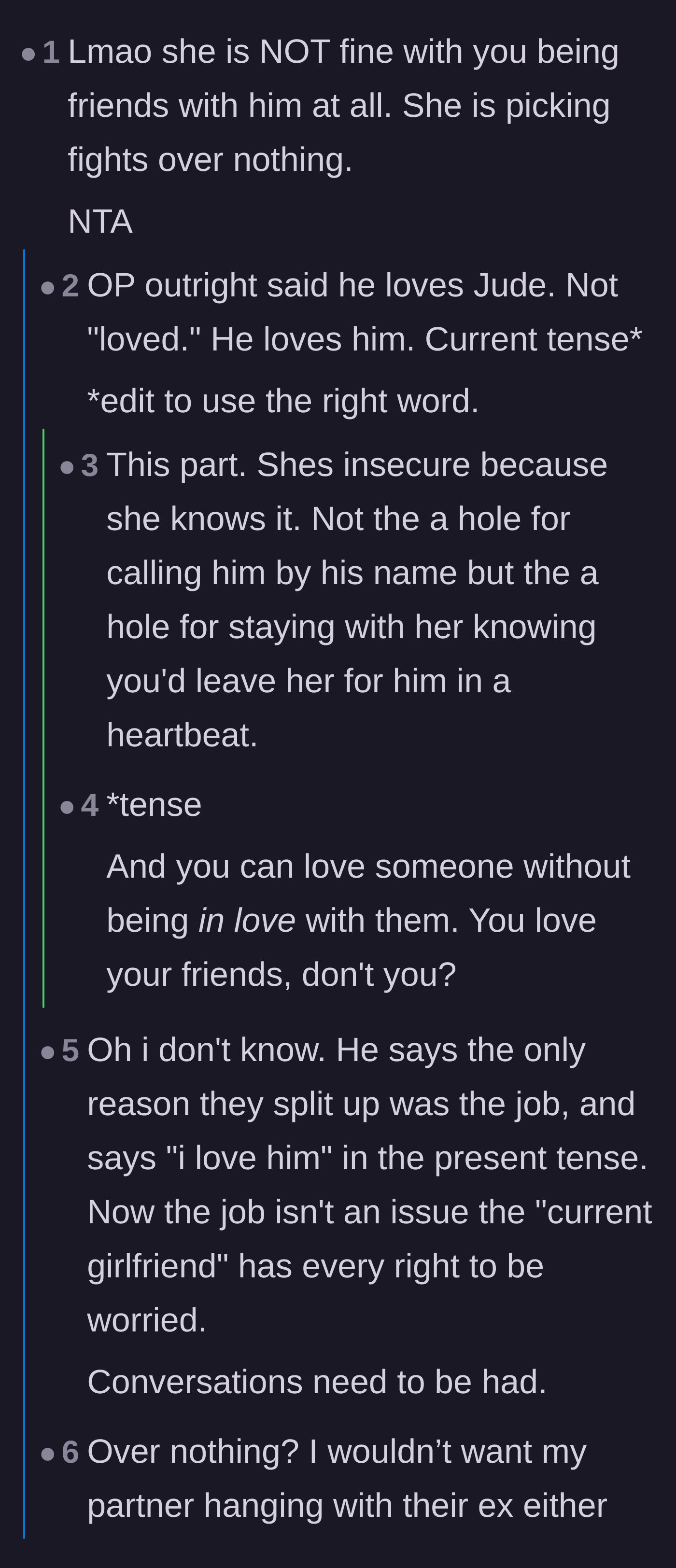 Comment thread 3 - A debate validating the girlfriend's discomfort as a natural reaction to the narrator's inappropriate boundaries.