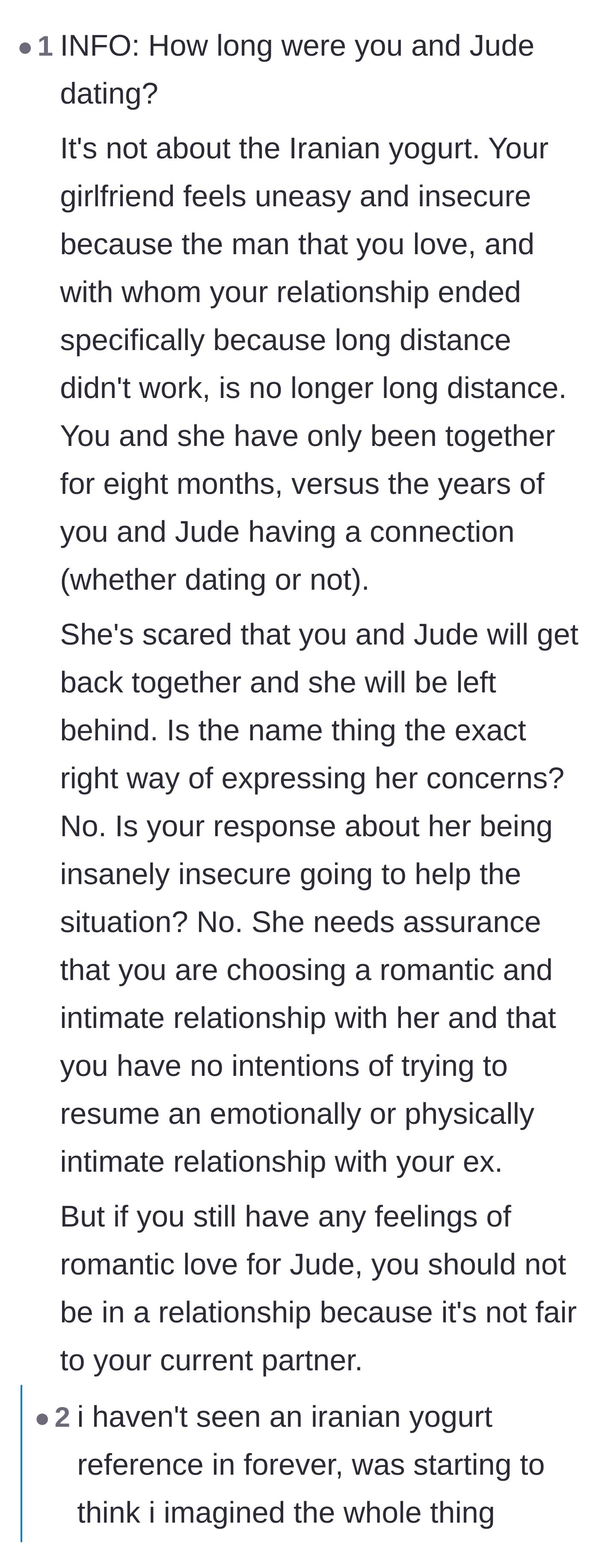 Comment thread 6 - A thoughtful breakdown explaining that the argument is just a symptom of the girlfriend's very real fear of being replaced.