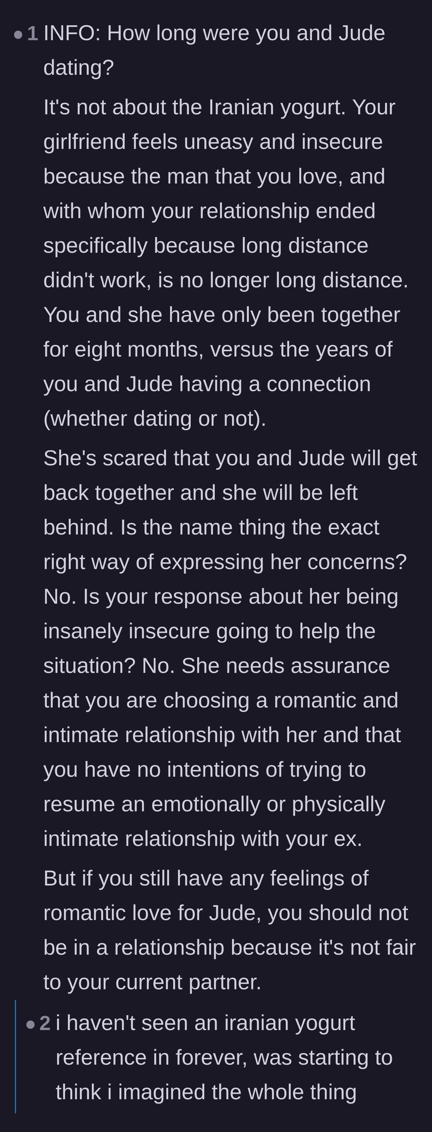 Comment thread 6 - A thoughtful breakdown explaining that the argument is just a symptom of the girlfriend's very real fear of being replaced.