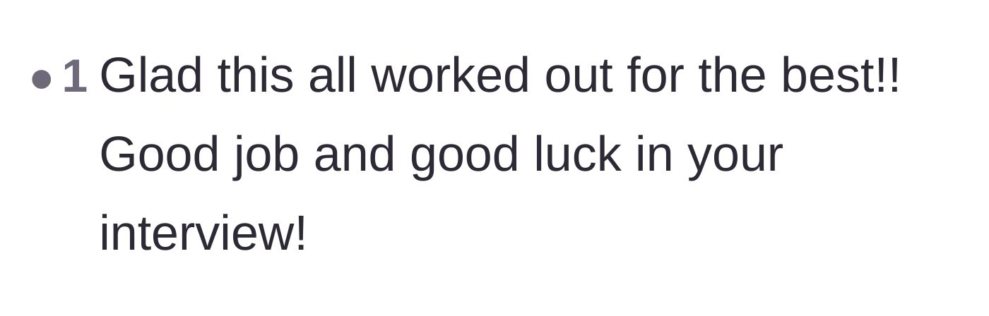 Comment thread 4 - Readers wishing the employee good luck on their upcoming job interview after a stressful ordeal.