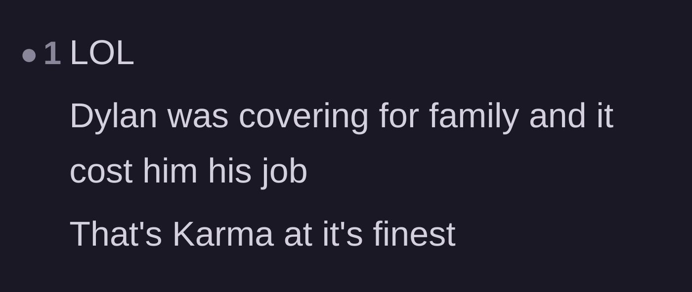 Comment thread 6 - A reader pointing out the poetic justice of the HR rep losing his job after trying to protect a toxic family member.