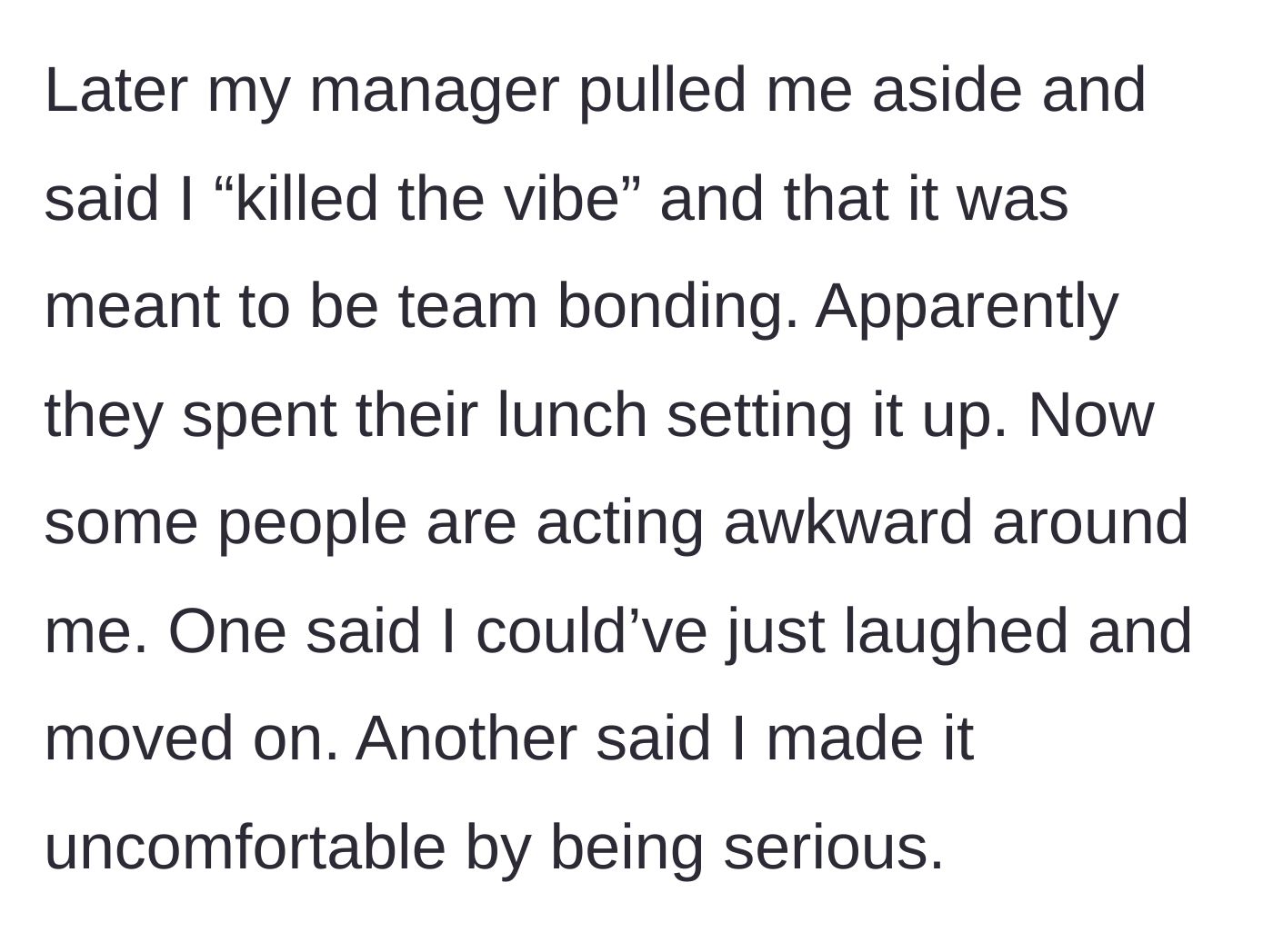 Story part 5 - The manager pulls the main character aside to complain that his lack of reaction ruined the team's vibe.
