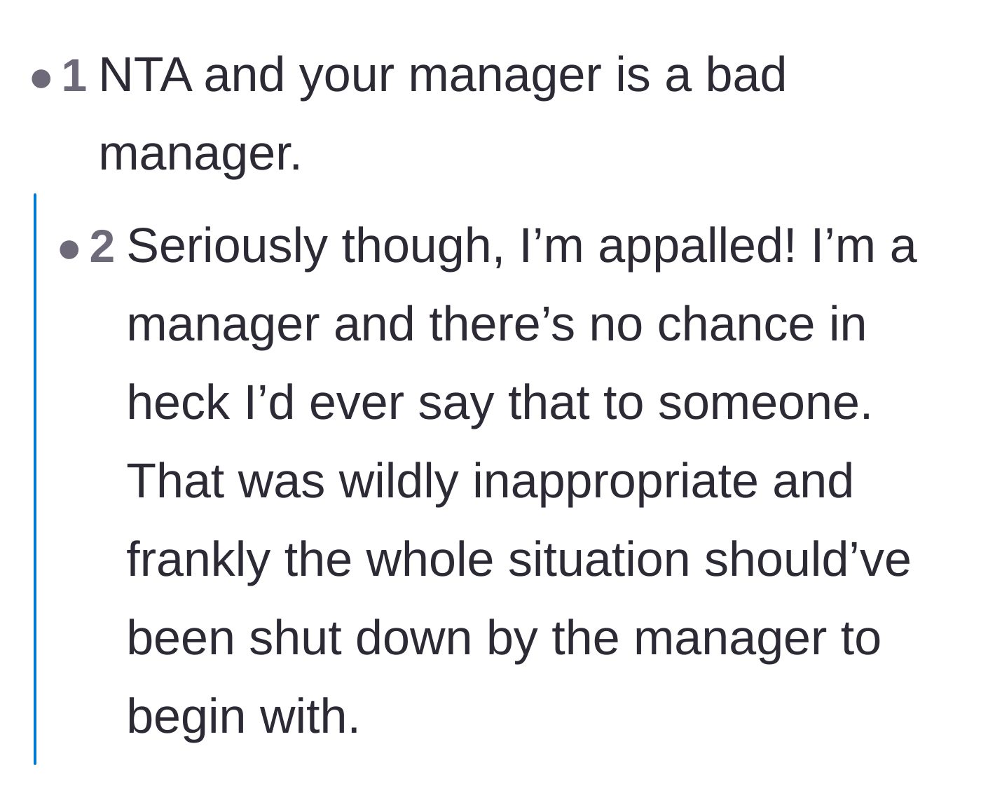 Comment thread 2 - A deep dive into how terrible management enables toxic behavior, complete with legal cautionary tales of forced fun gone wrong