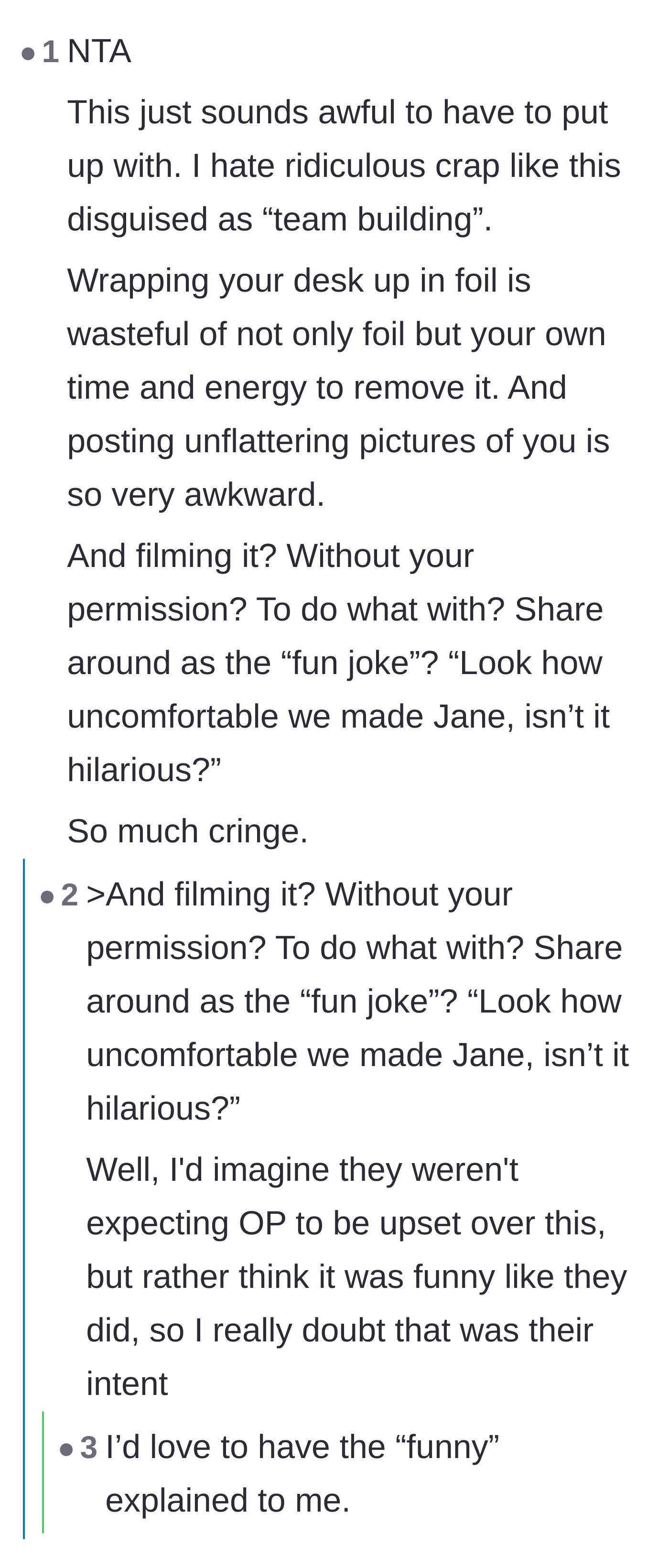 Comment thread 3 - Readers breaking down the logistics of the prank and pointing out the creepy nature of filming someone without consent