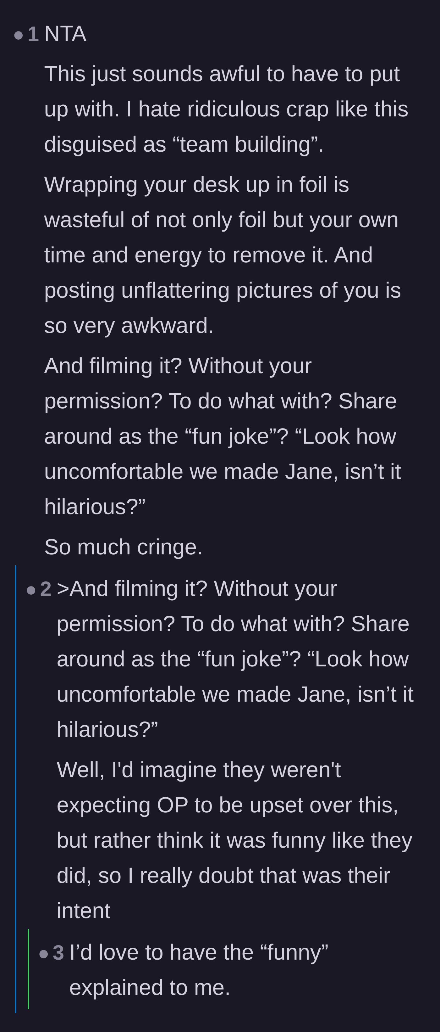 Comment thread 3 - Readers breaking down the logistics of the prank and pointing out the creepy nature of filming someone without consent