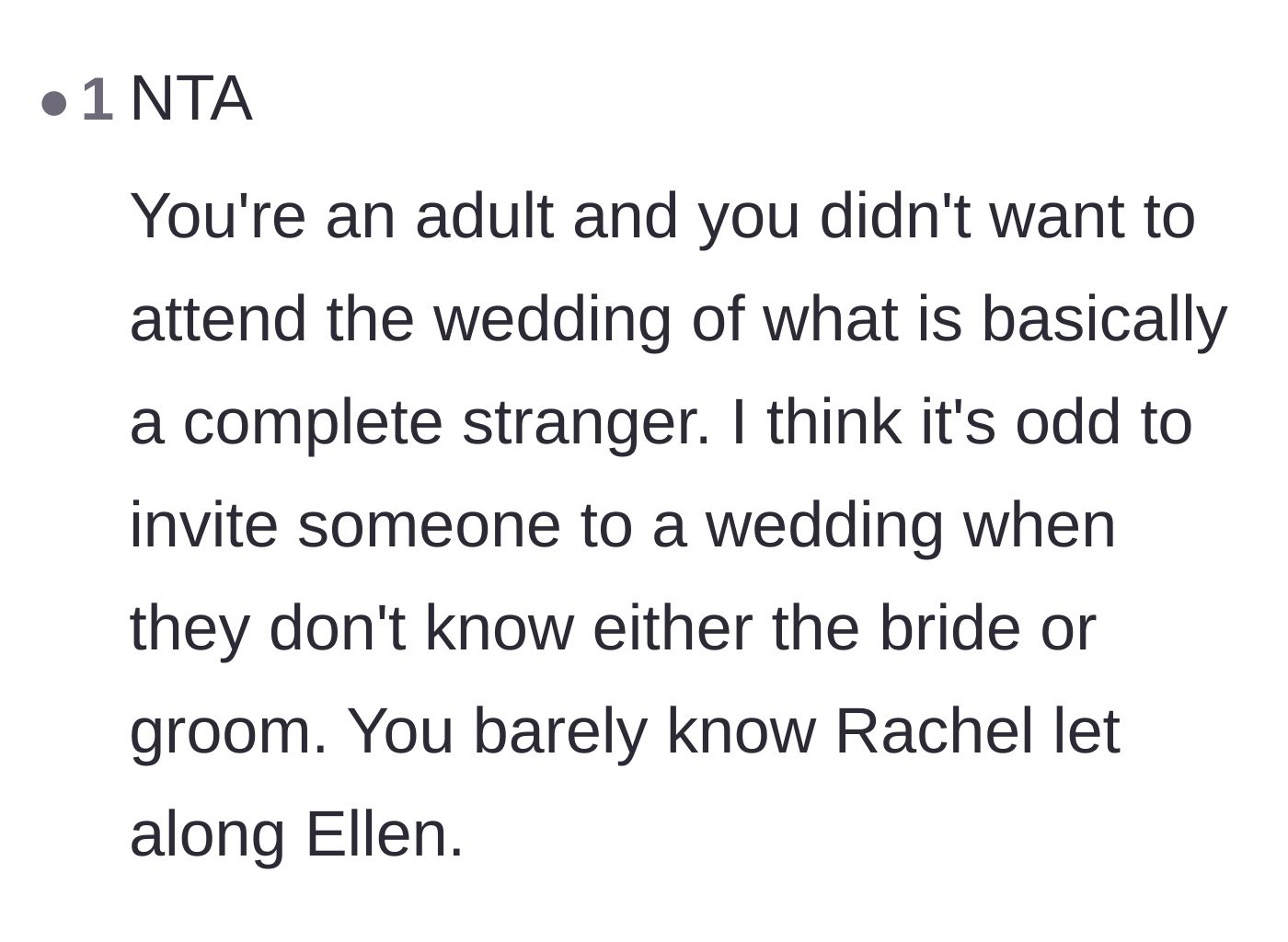 Comment thread 3 - Readers agreeing that it is incredibly bizarre to invite a complete stranger to a wedding.