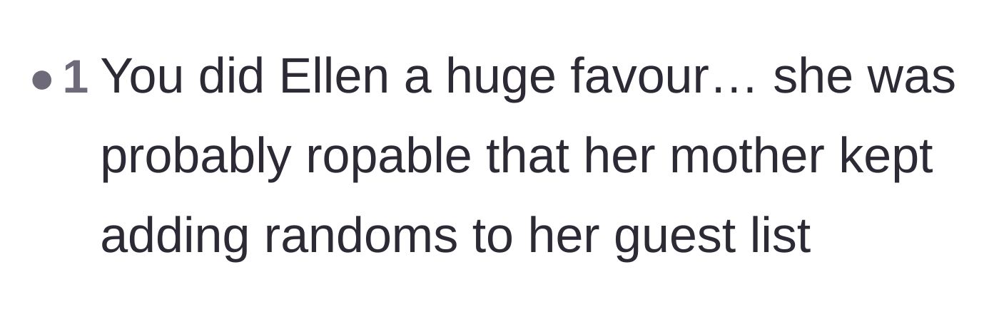 Comment thread 6 - Speculation that the bride was probably furious with her mother for inviting random strangers.