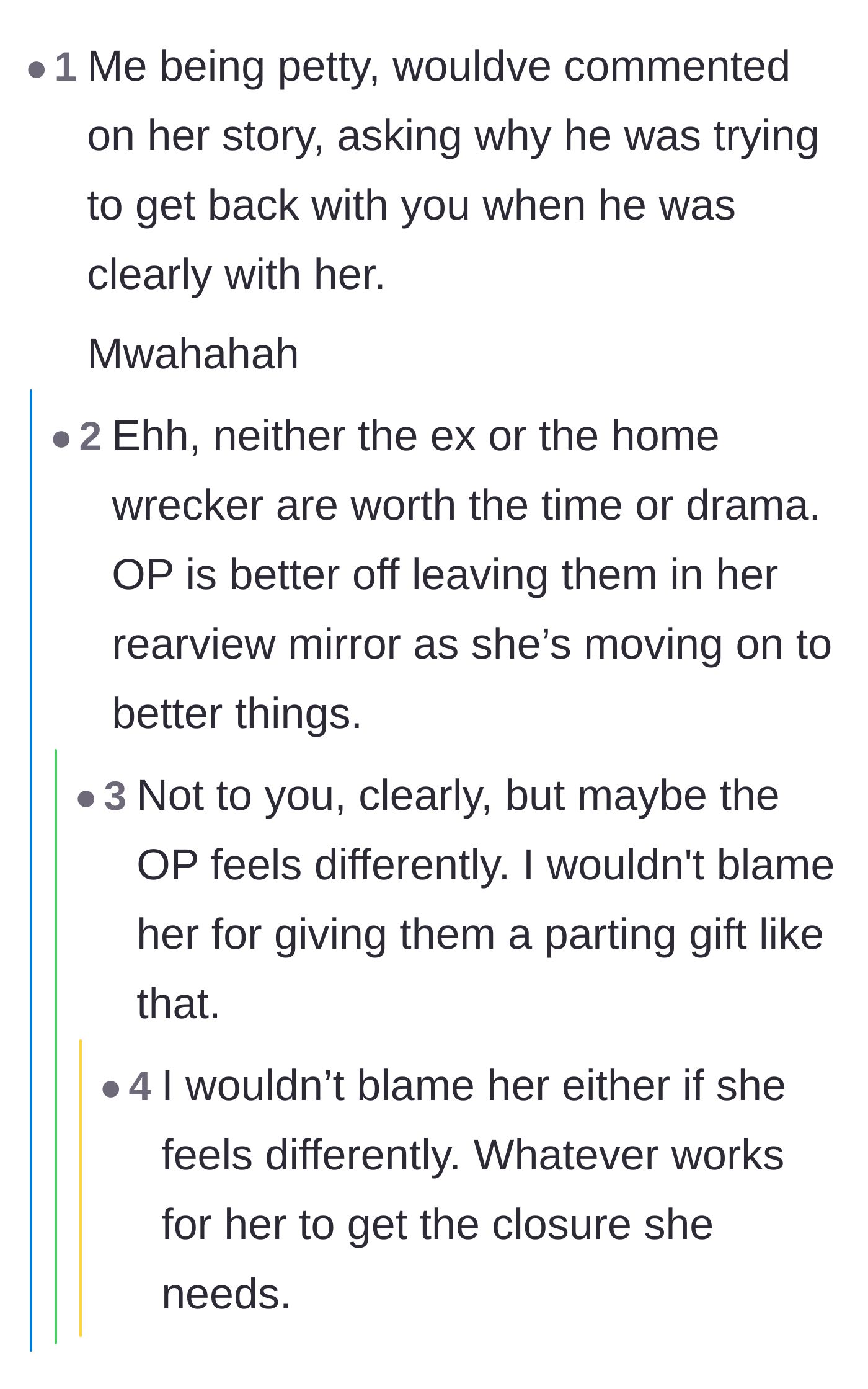 Comment thread 3 - A debate on whether the original poster should publicly comment on the coworker's post or take the high road