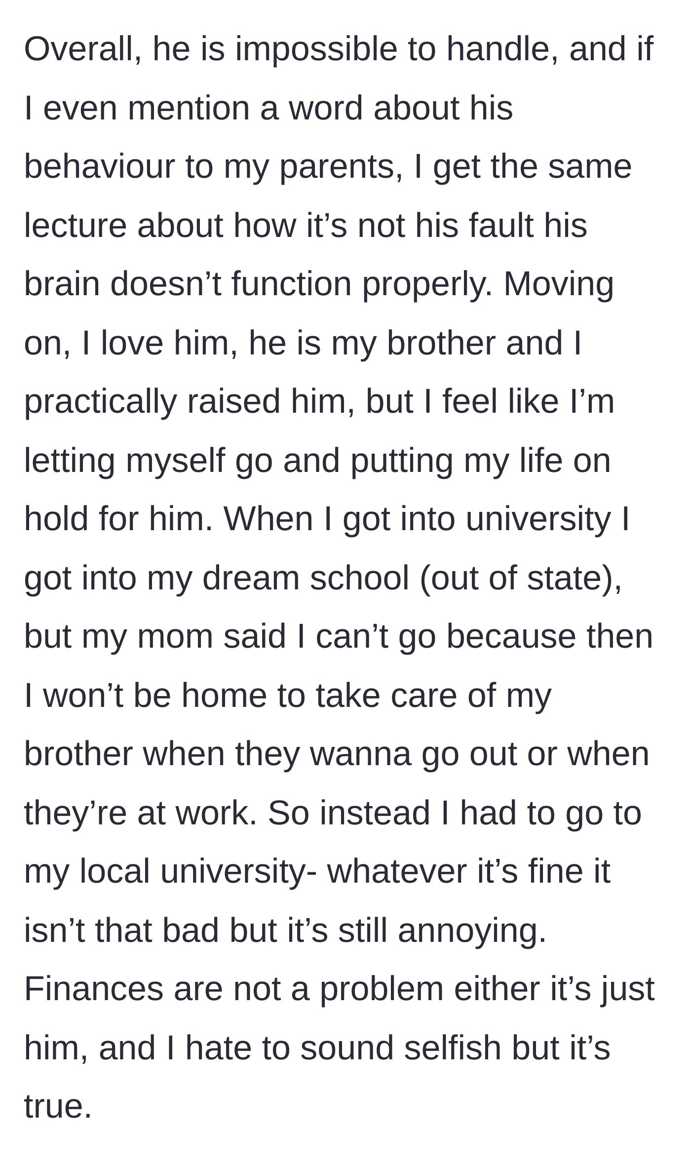Story part 3 - A disappointed student holding a college acceptance letter she was forced to turn down by her parents.
