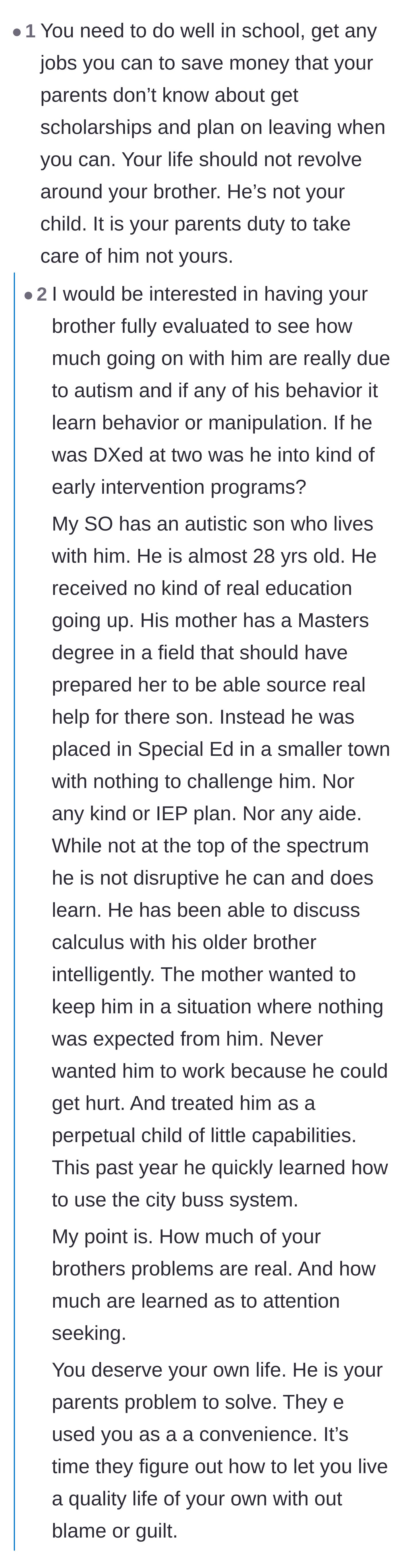 Comment thread 2 - Advice on secretly saving money and the career importance of choosing a top-tier law school.