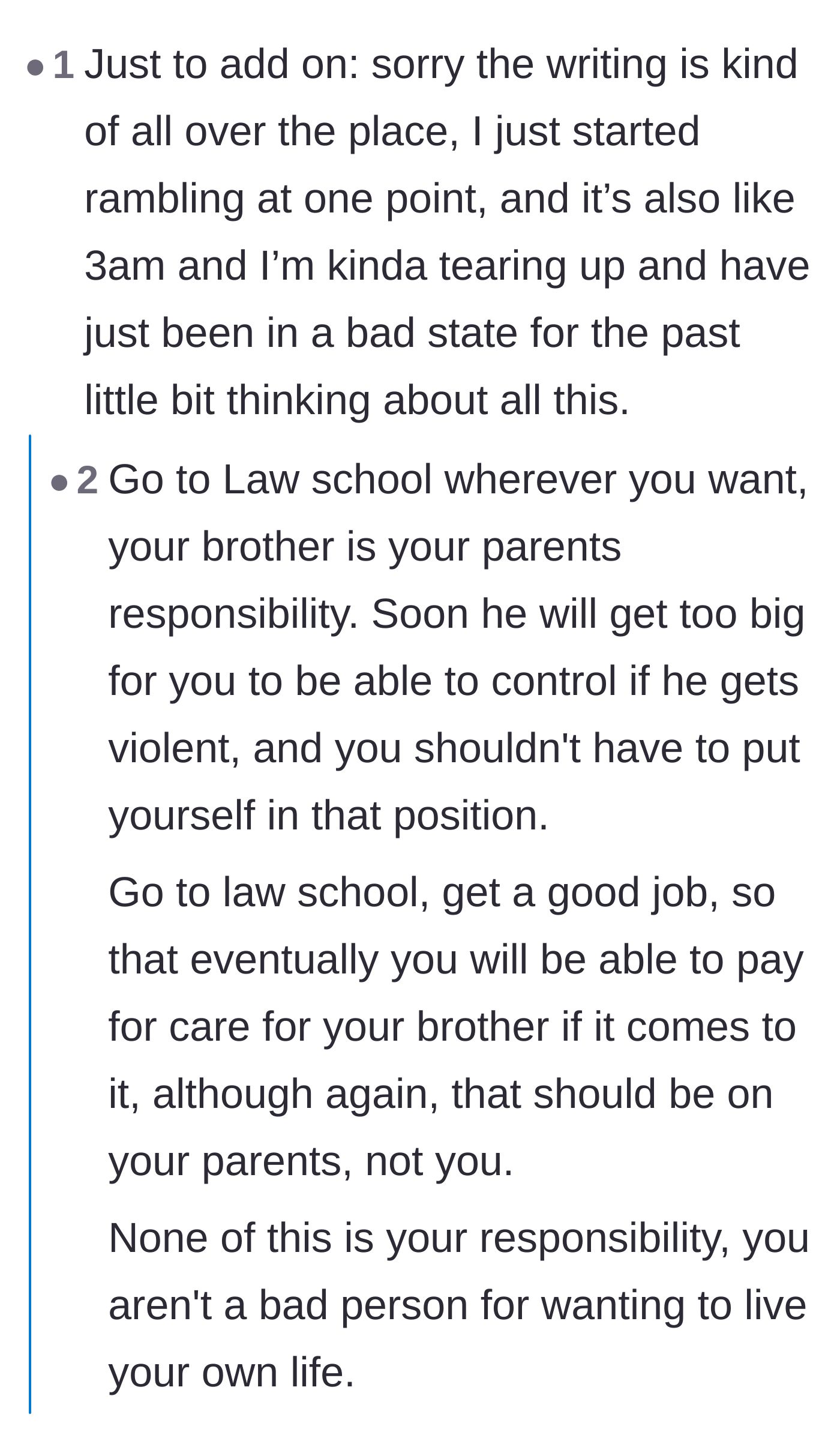 Comment thread 3 - The original poster admitting she is crying at 3 AM, receiving supportive replies about legally refusing guardianship.