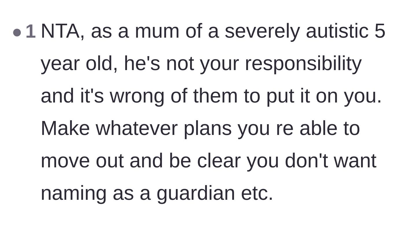 Comment thread 5 - A mother of a severely autistic child validating that the brother is not the sister's responsibility.
