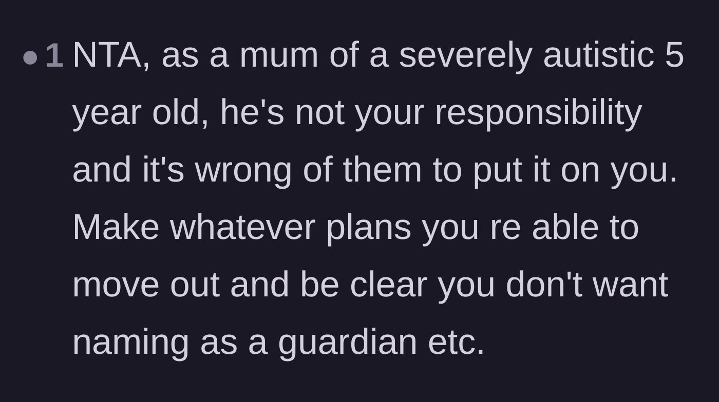Comment thread 5 - A mother of a severely autistic child validating that the brother is not the sister's responsibility.
