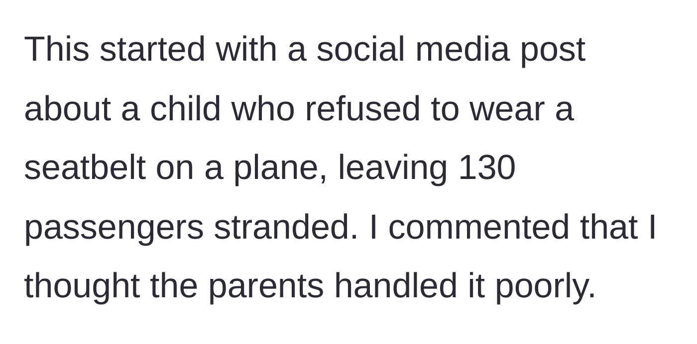 Story part 2 - Leaving a comment on a viral post about a child disrupting a flight.