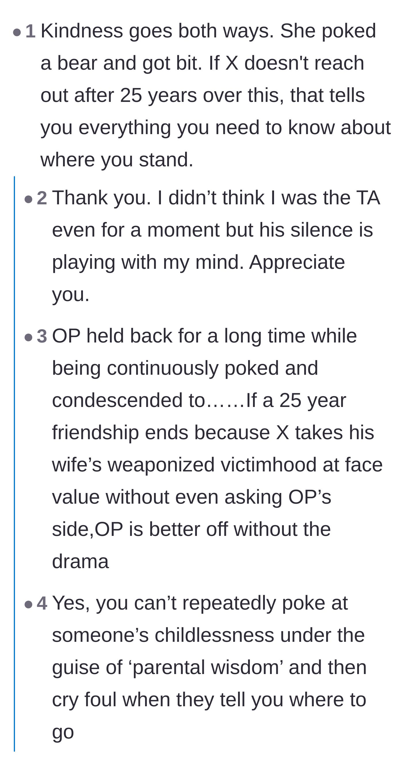 Comment thread 1 - Readers praising the aunt's involvement and pointing out the wife's likely jealousy over her husband's 25-year friendship.