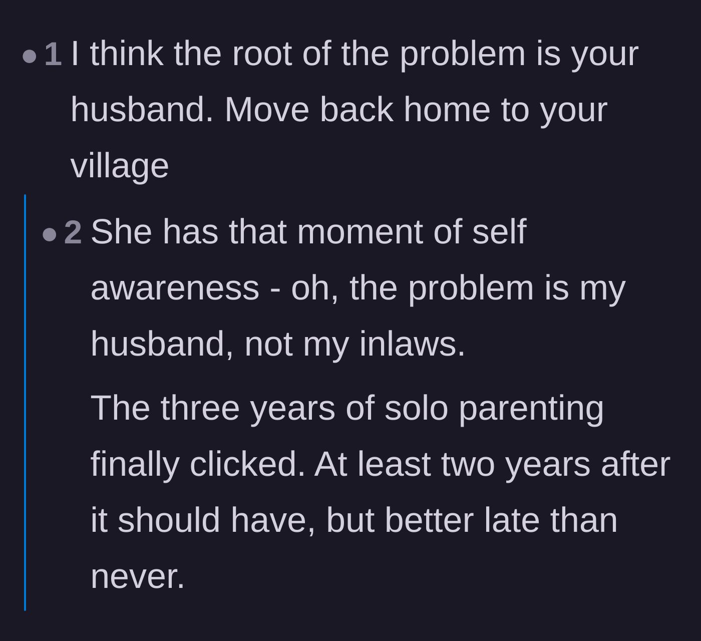 Comment thread 1 - Readers analyzing the husband's text messages, concluding he is intentionally rewriting history to build a custody case against her.
