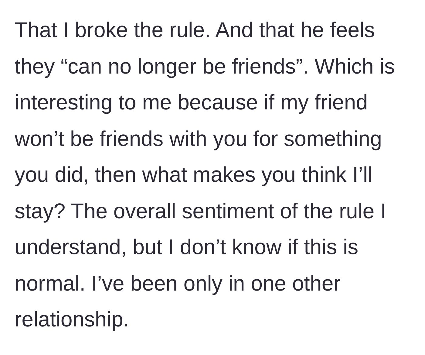 Story part 5 - Husband claims his friendship with her friend is ruined, causing the wife to question the marriage itself.