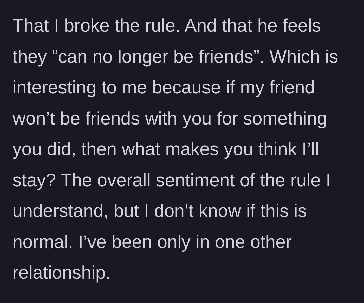 Story part 5 - Husband claims his friendship with her friend is ruined, causing the wife to question the marriage itself.