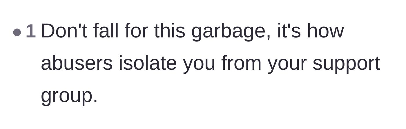 Comment thread 2 - Calling out the husband's isolation tactics as a classic abuse strategy