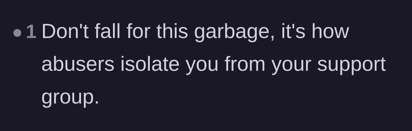 Comment thread 2 - Calling out the husband's isolation tactics as a classic abuse strategy