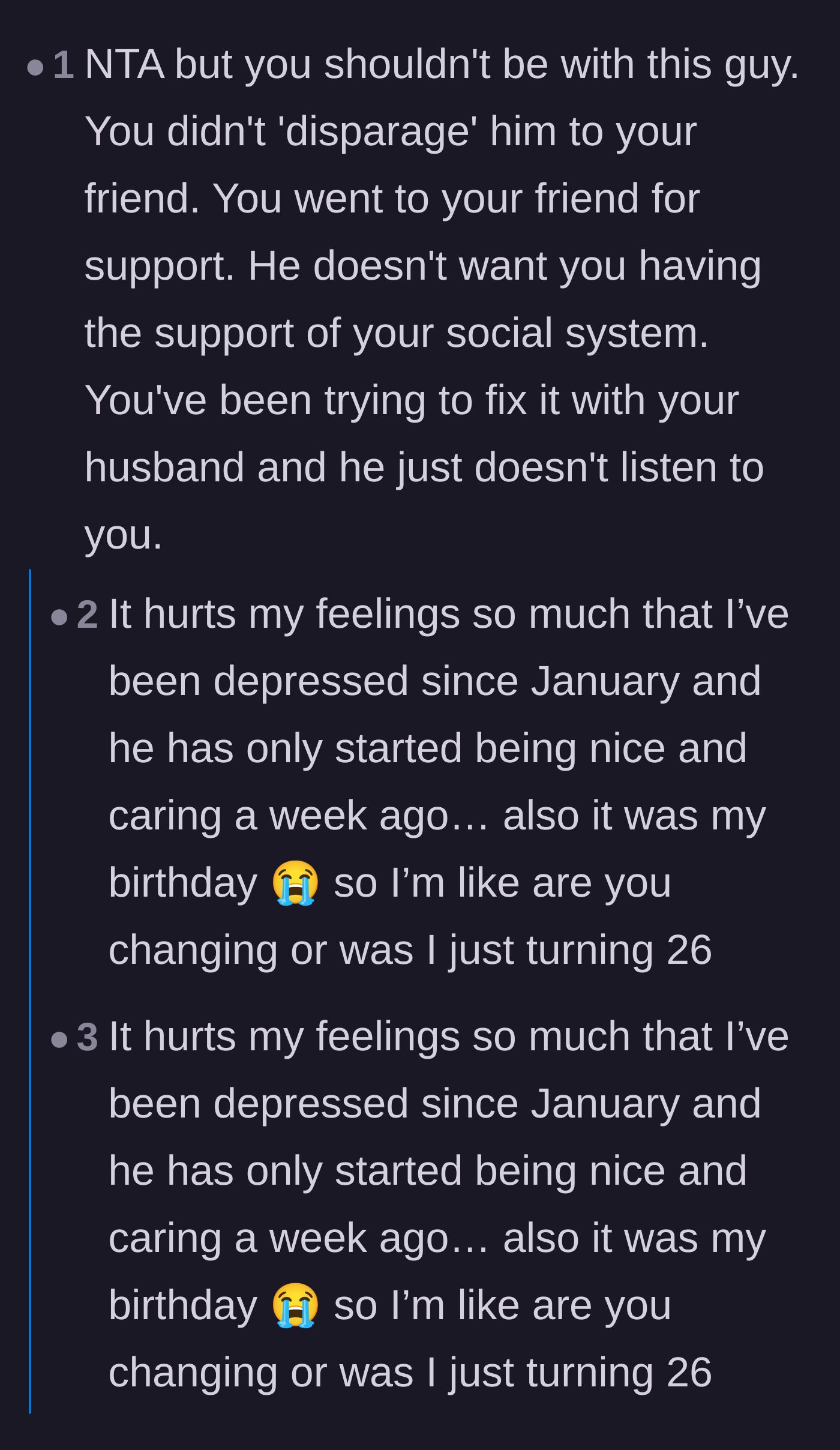 Comment thread 3 - Warnings about sudden behavioral changes and the cycle of abuse