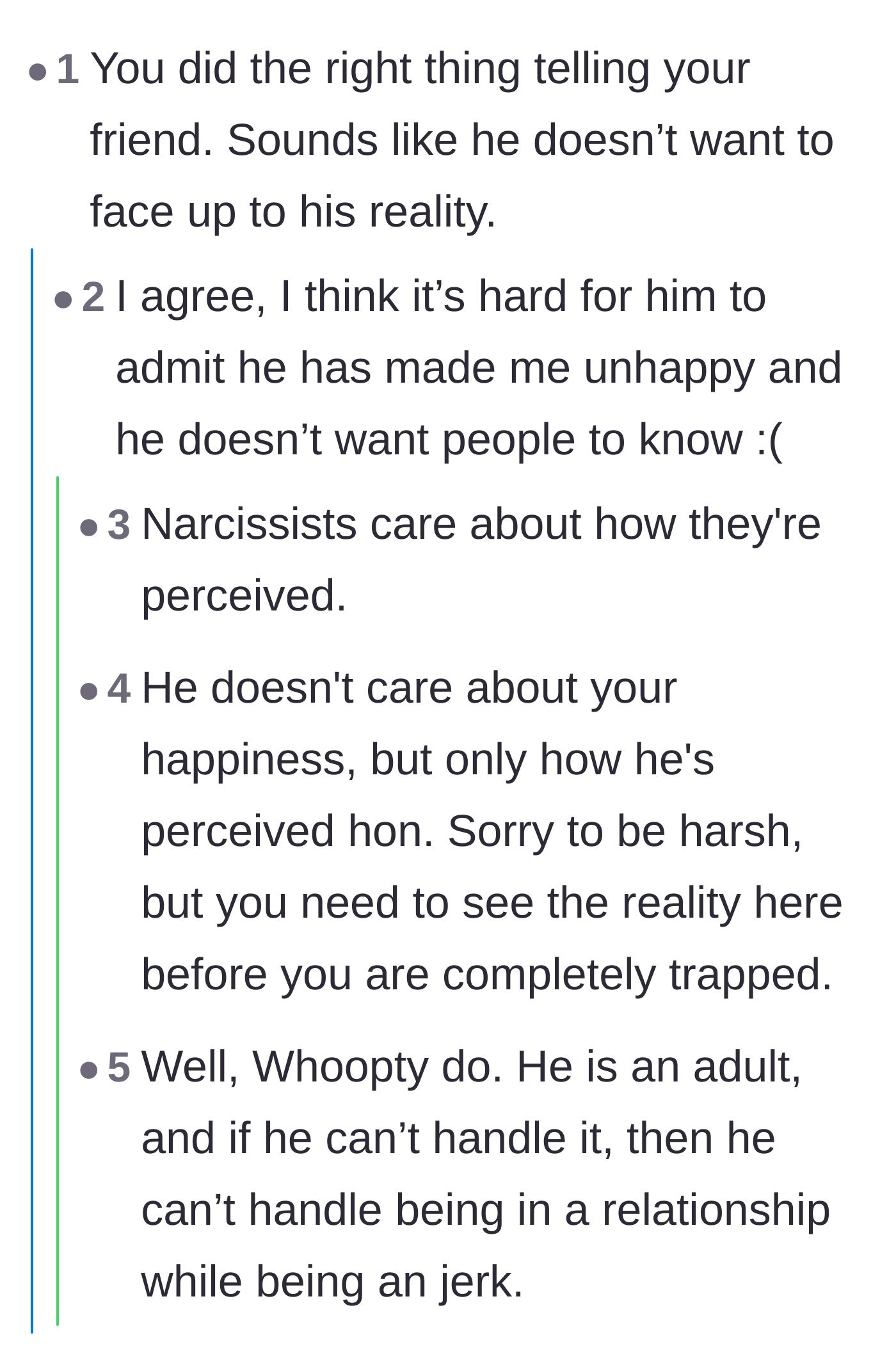 Comment thread 4 - Discussion on how the husband prioritizes his public image over his wife's mental health