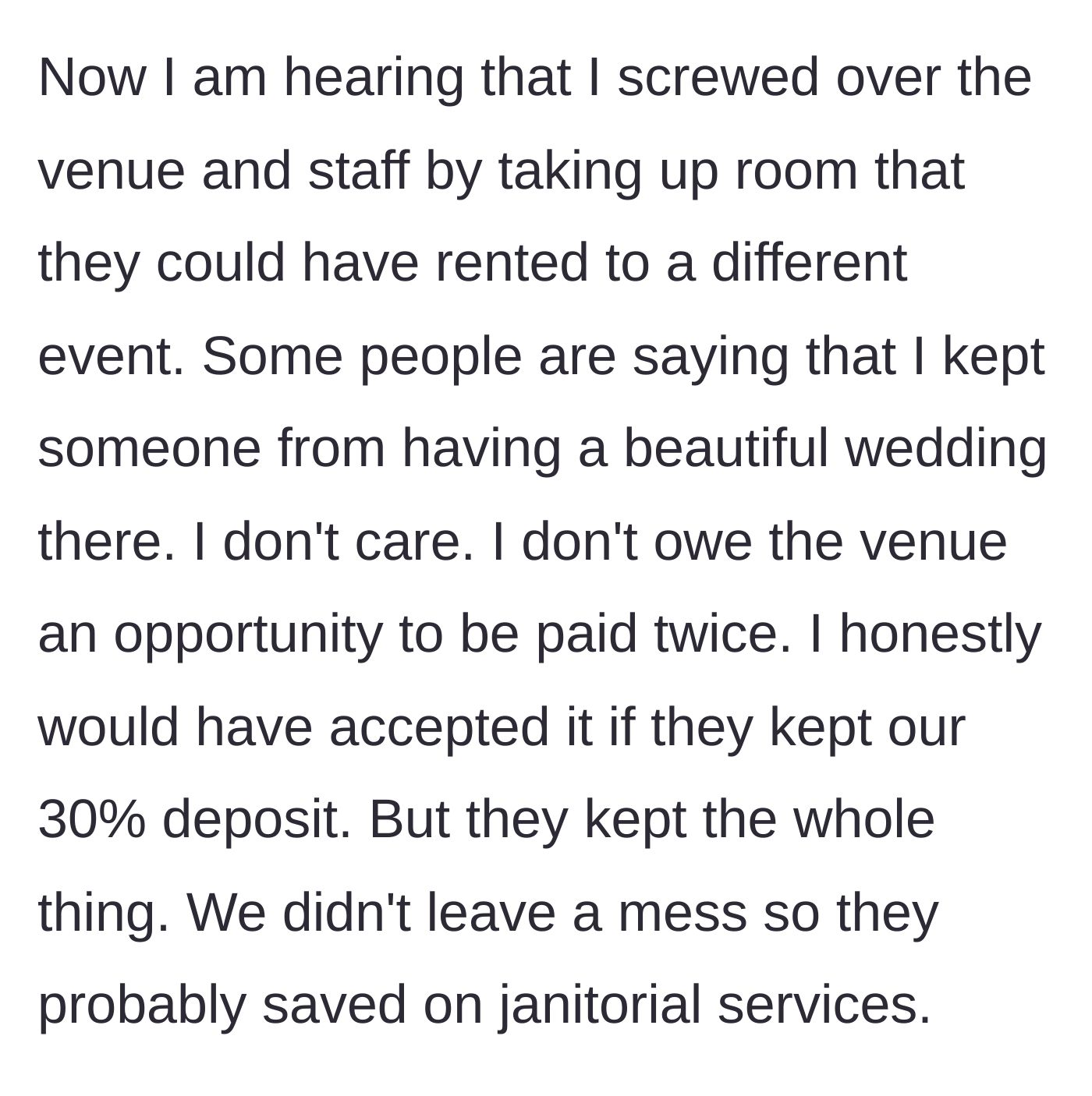 Story part 5 - Critics accuse the groom of depriving another couple of a wedding date, but he maintains he owes no favors to a business that kept 100% of his money.