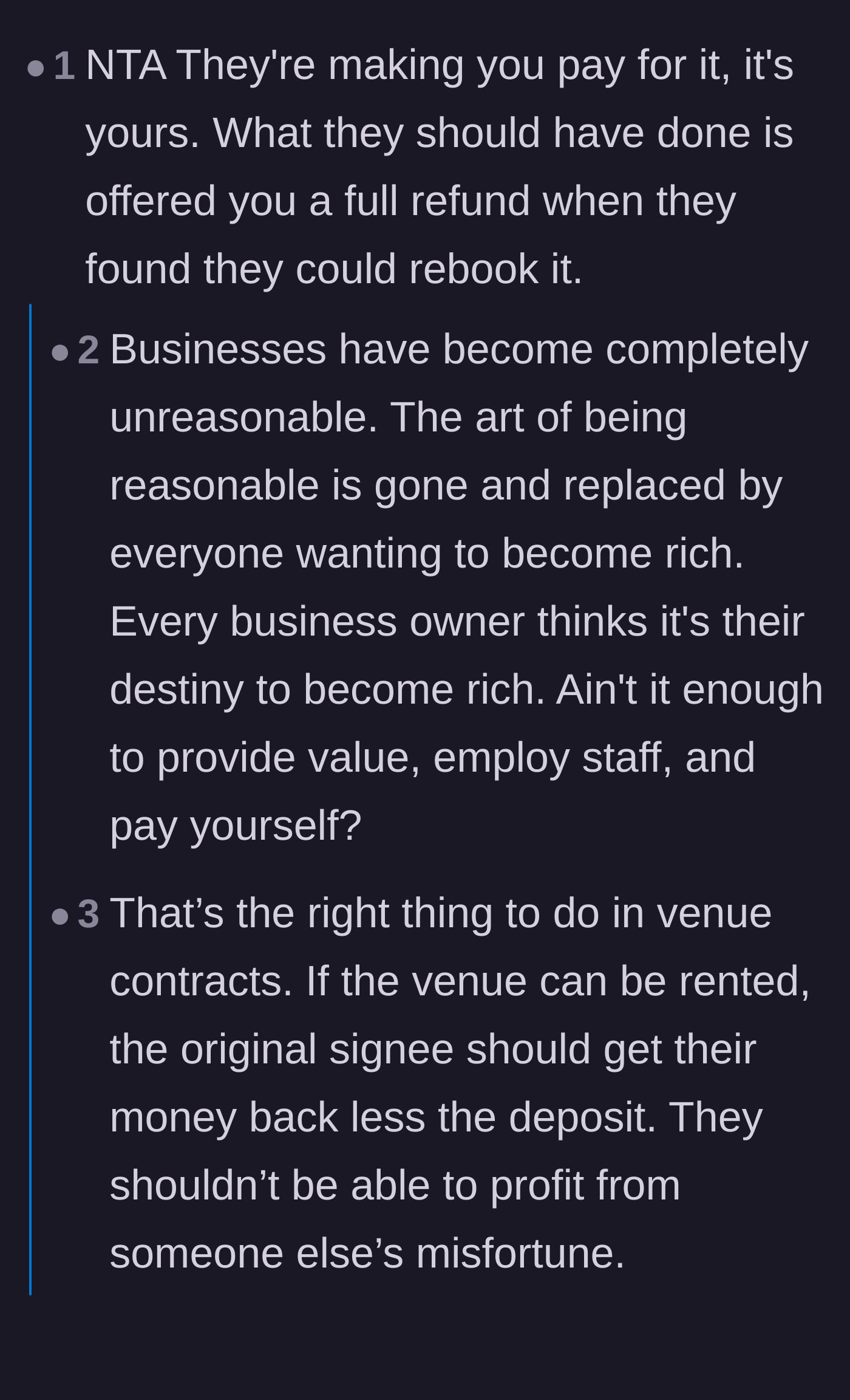 Comment thread 3 - A debate on modern business ethics and how the venue missed an easy opportunity for a win-win compromise.