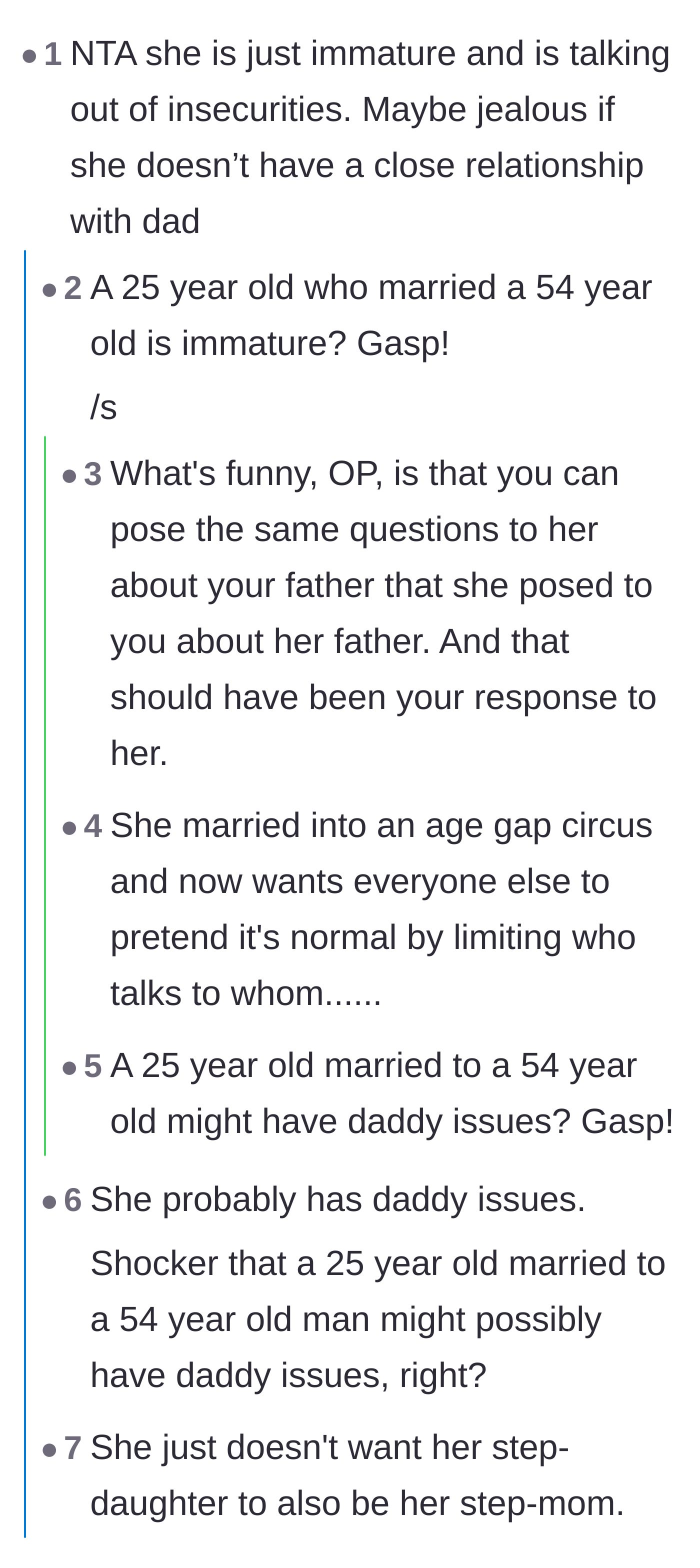 Comment thread 2 - Discussions pointing out the stepmother's hypocrisy and potential daddy issues.