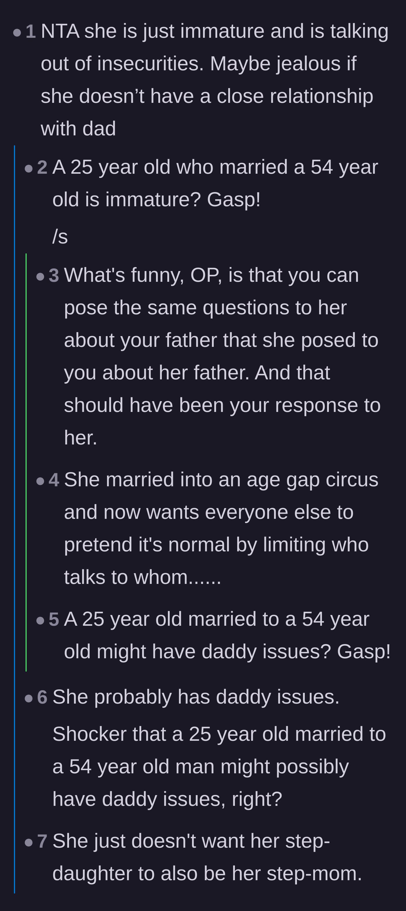 Comment thread 2 - Discussions pointing out the stepmother's hypocrisy and potential daddy issues.