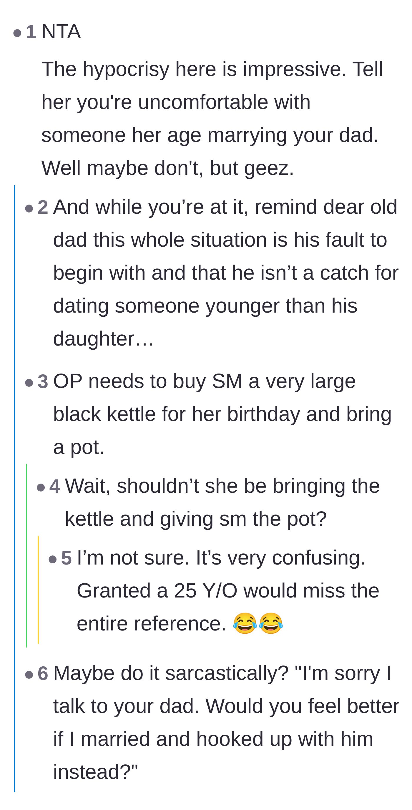Comment thread 3 - Commenters suggesting the main character call out the stepmother's own inappropriate age gap.