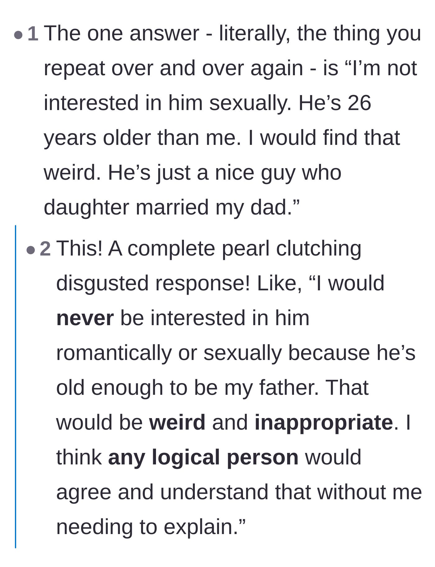 Comment thread 6 - Advice on using weaponized innocence to highlight the stepmother's bizarre choices.
